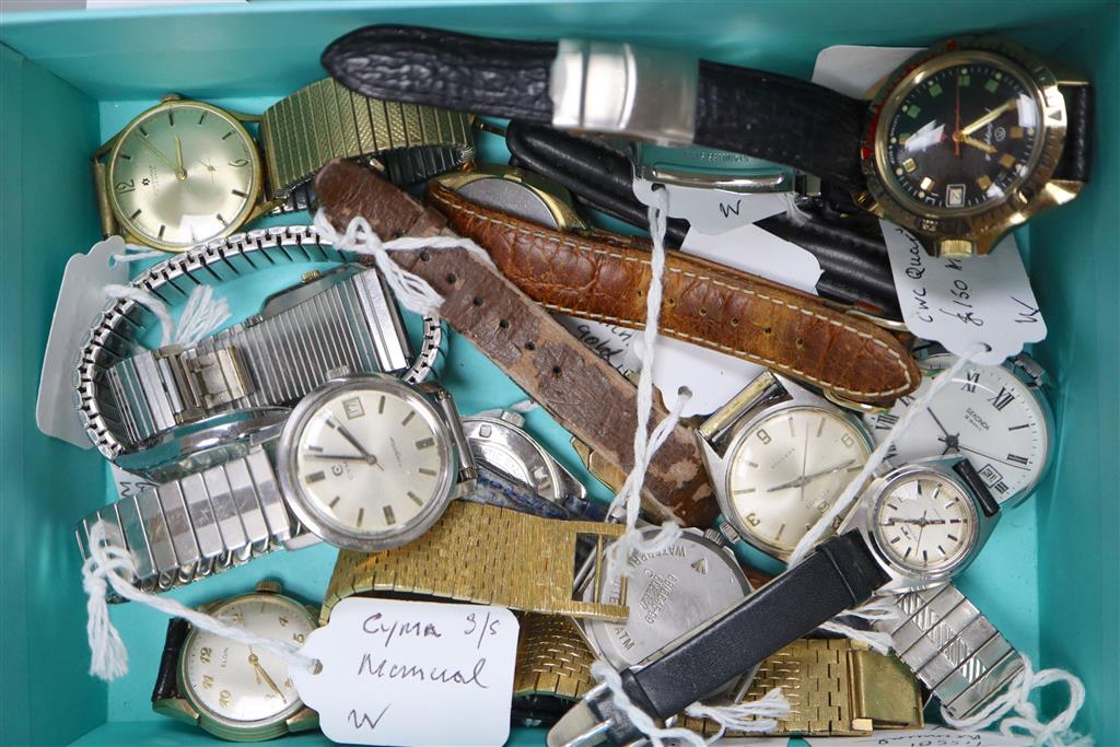 Eighteen assorted gentlemans wrist watches, a pocket watch and a ladys watch.